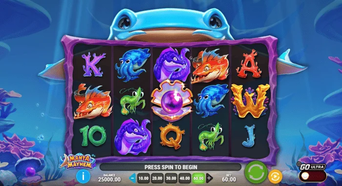Manta Mayhem - екран на играта с барабани и манта скат